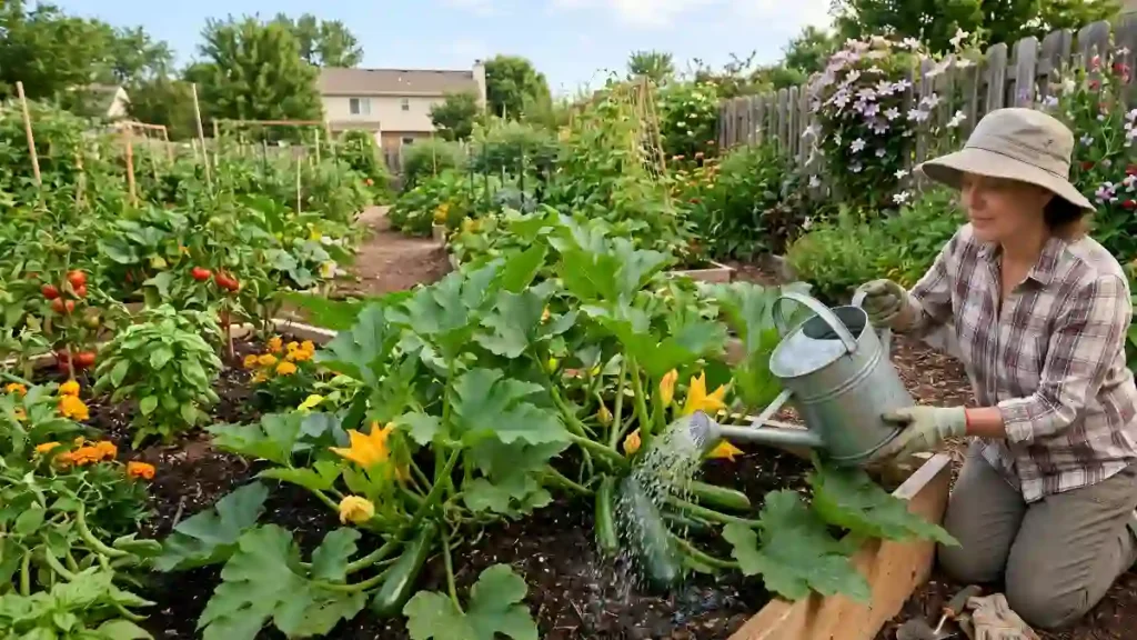 Watering zucchini
