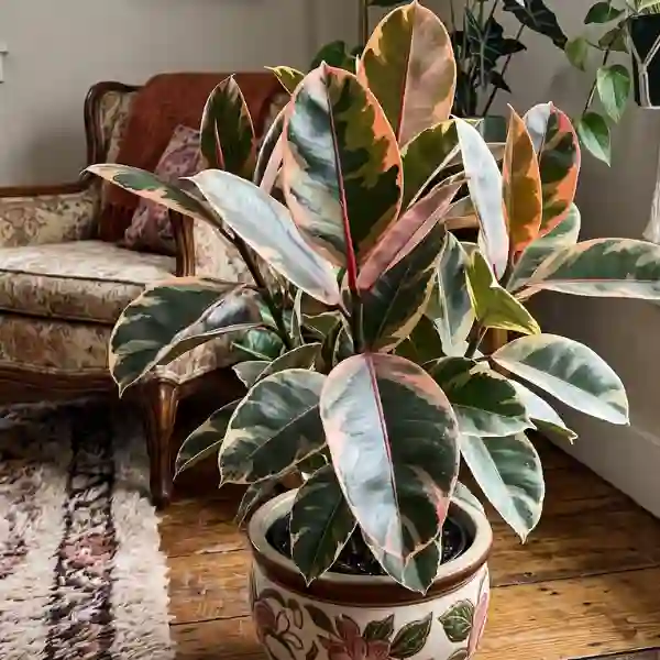 Rubber plant 'Ruby' (Ficus elastica)