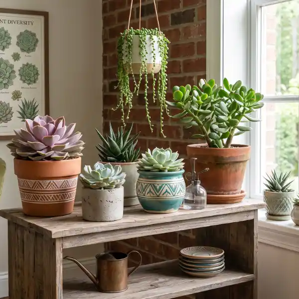 Succulents (Echeveria, Jade Plant)